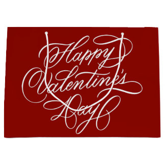 Valentines Day Elegant Calligraphy Deep Red  ラージペーパーバッグ