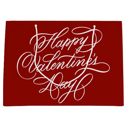 Valentines Day Elegant Calligraphy Deep Red ラージペーパーバッグ (正面)