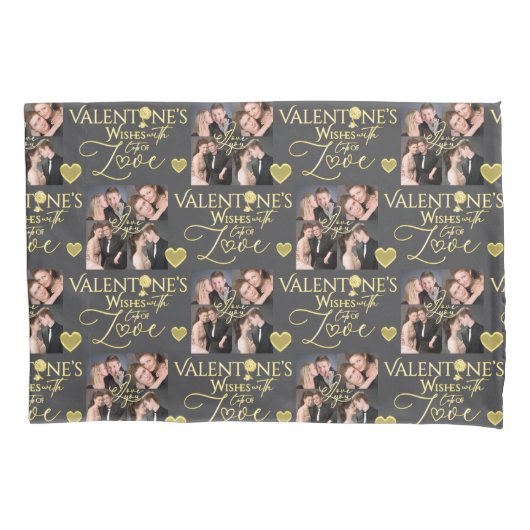 Valentine's Day Elegant Gold Photo Collage  枕カバー (正面)