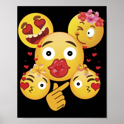 Valentine's Day Emoji Face Love Heart  for Kids ポスター (正面)