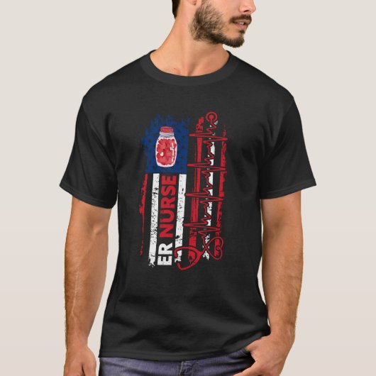 Valentines Day ER Nurse Stethoscope American Flag Tシャツ (正面)