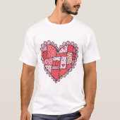Valentine's Day Faux Patchwork Heart Doodle Style Tシャツ (正面)