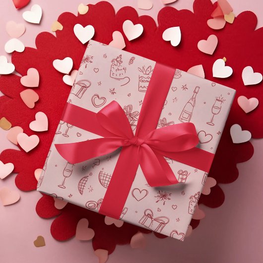 Valentine's Day Festive Pattern Wrapping Paper ラッピングペーパー