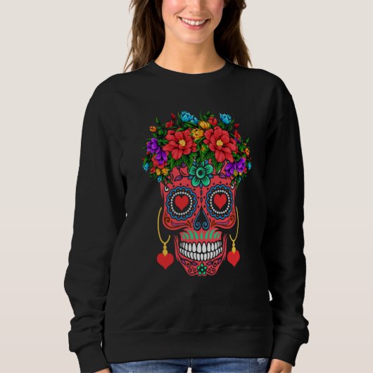 Valentines Day Floral Dia De Los Muertos Roses Val スウェットシャツ (正面)