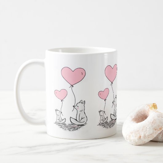 Valentine's Day Foxy Pink Hearts Mugs コーヒーマグカップ (ドーナツ)