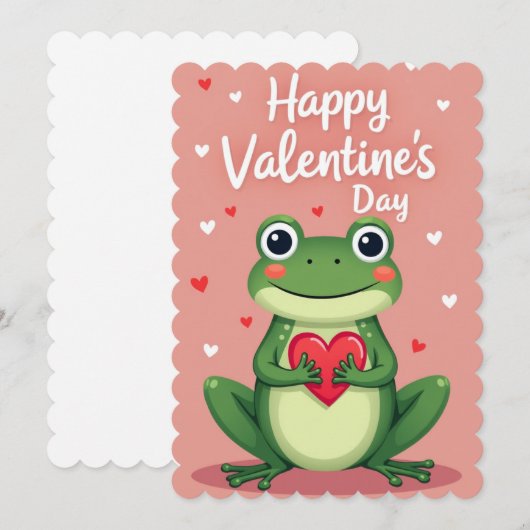 Valentines Day Frog Flat Greeting Card シーズンカード (正面/裏面)
