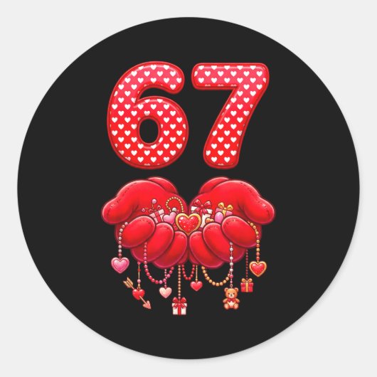 Valentines Day Funny 67 Six Seven Valentine Heart  ラウンドシール (正面)