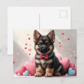 Valentine's Day German Shepherd Puppy with Hearts シーズンポストカード (正面/裏面)