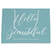 Valentine's Day Gift Bag Elegant Script Blue ラージペーパーバッグ (正面)