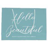 Valentine's Day Gift Bag Elegant Script Blue ラージペーパーバッグ (裏面)