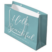 Valentine's Day Gift Bag Elegant Script Blue ラージペーパーバッグ (正面アングル)