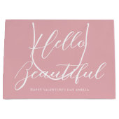 Valentine's Day Gift Bag Elegant Script Pink White ラージペーパーバッグ (正面)