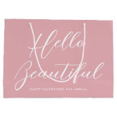 Valentine's Day Gift Bag Elegant Script Pink White ラージペーパーバッグ (裏面)