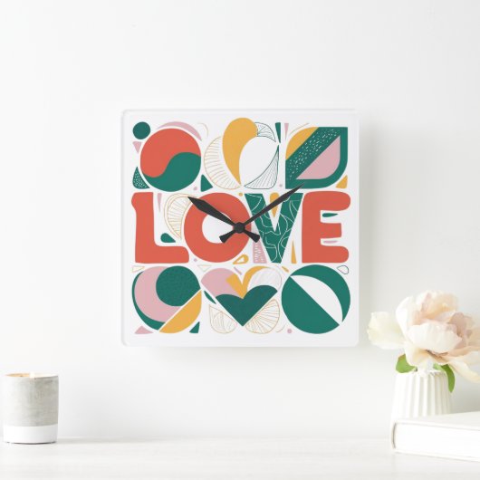 valentine's day gift, Wall Design, Love decor スクエア壁時計 (ホーム)