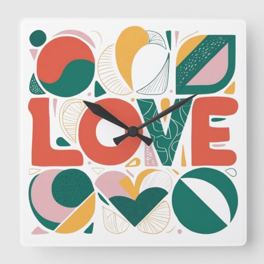 valentine's day gift, Wall Design, Love decor スクエア壁時計 (正面)