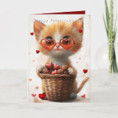 Valentine's Day Ginger Cat Basket Hearts  カード (正面)