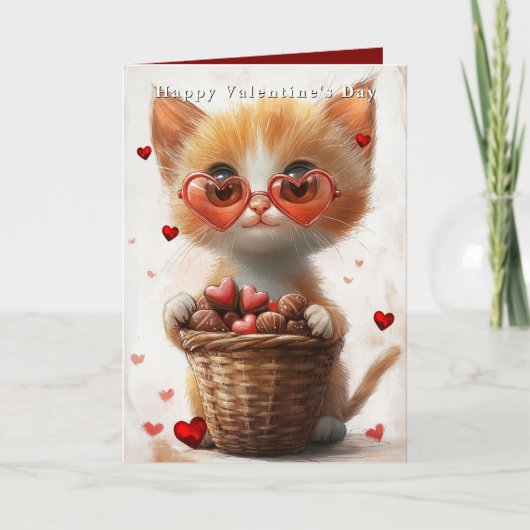 Valentine's Day Ginger Cat Basket Hearts  カード (正面)