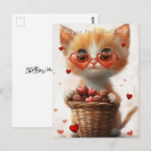 Valentine's Day Ginger Cat Basket Hearts  ポストカード (正面/裏面)