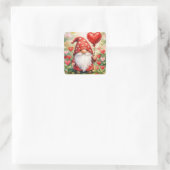 Valentine's Day Gnome with Red Heart Balloon スクエアシール (バッグ)