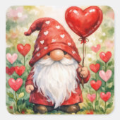 Valentine's Day Gnome with Red Heart Balloon スクエアシール (正面)