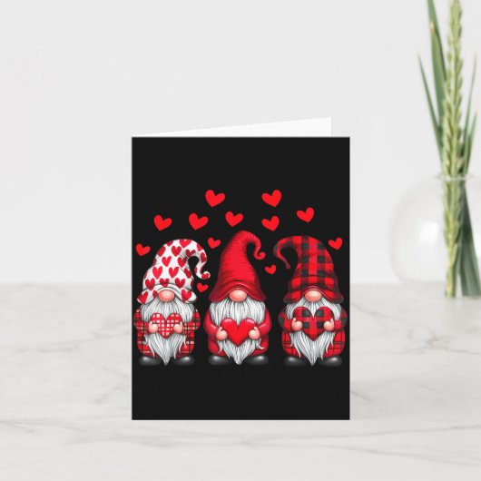 Valentines Day Gnomes Cute Red Hearts Love Gnome W カード (正面)