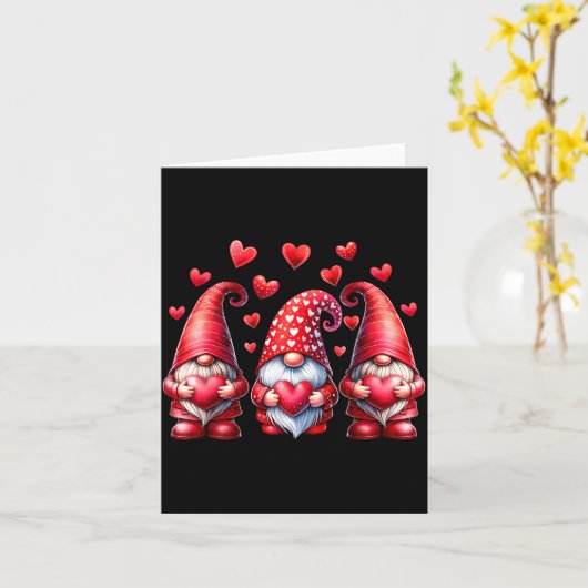 Valentines Day Gnomes Cute Red Hearts Love Gnome W カード (黄色い花)