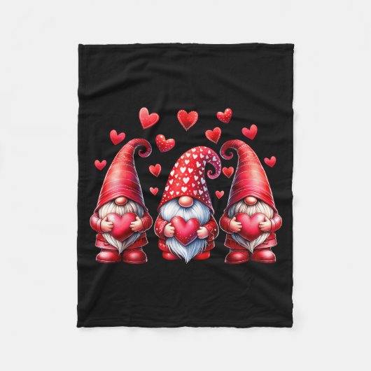 Valentines Day Gnomes Cute Red Hearts Love Gnome W フリースブランケット (正面)