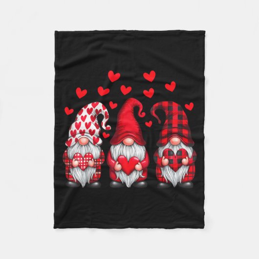 Valentines Day Gnomes Cute Red Hearts Love Gnome W フリースブランケット (正面)