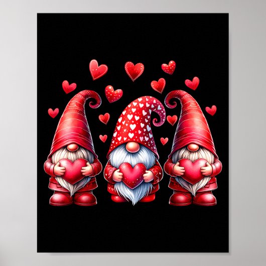Valentines Day Gnomes Cute Red Hearts Love Gnome W ポスター (正面)