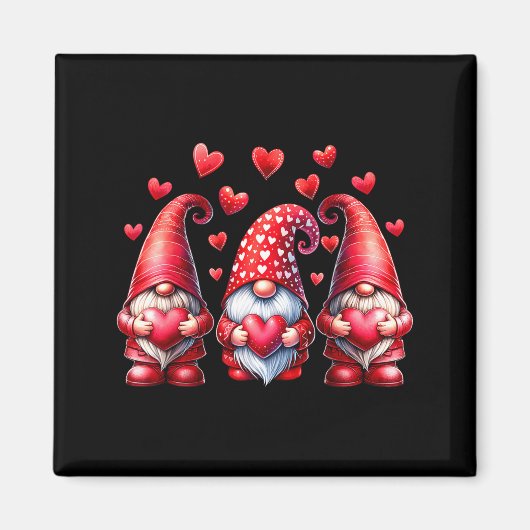 Valentines Day Gnomes Cute Red Hearts Love Gnome W マグネット (正面)
