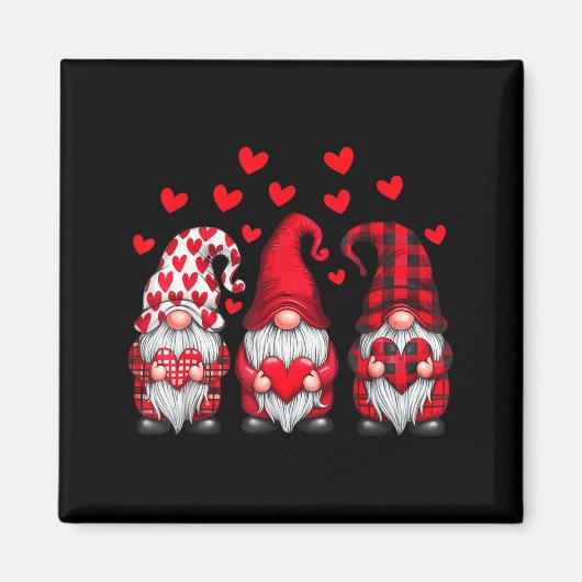 Valentines Day Gnomes Cute Red Hearts Love Gnome W マグネット (正面)