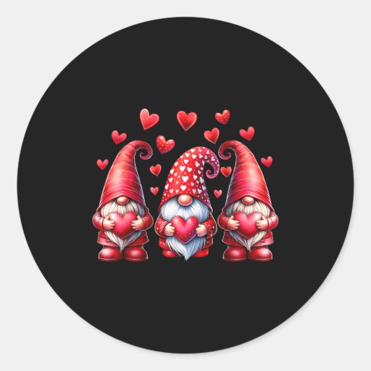 Valentines Day Gnomes Cute Red Hearts Love Gnome W ラウンドシール (正面)