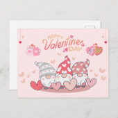 Valentine's Day Gnomes with Hearts シーズンポストカード (正面/裏面)