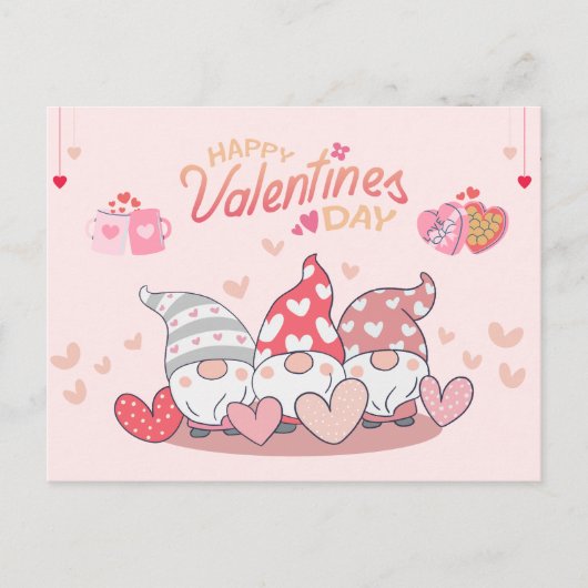 Valentine's Day Gnomes with Hearts シーズンポストカード (正面)