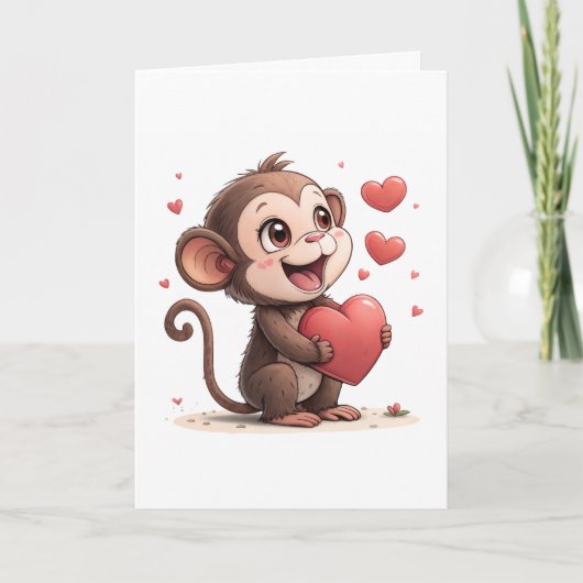Valentine's Day Greeting Card Monkey Red Hearts  シーズンカード (正面)