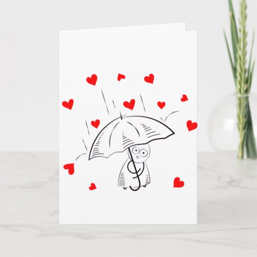 Valentine's Day Greeting Card Umbrella Red Hearts  シーズンカード (正面)
