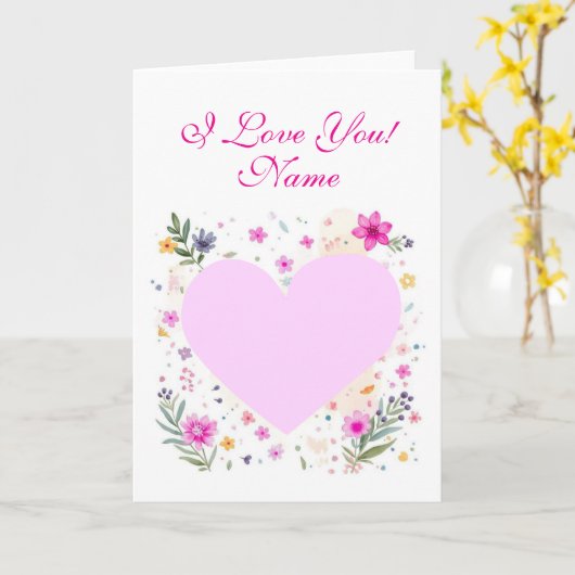 Valentine's Day  Heart Folded Blank Greeting Card カード (黄色い花)