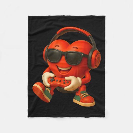 Valentines Day Heart Gamer Video Gaming Boys Men K フリースブランケット (正面)
