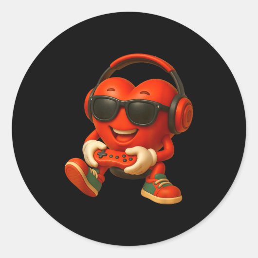 Valentines Day Heart Gamer Video Gaming Boys Men K ラウンドシール (正面)