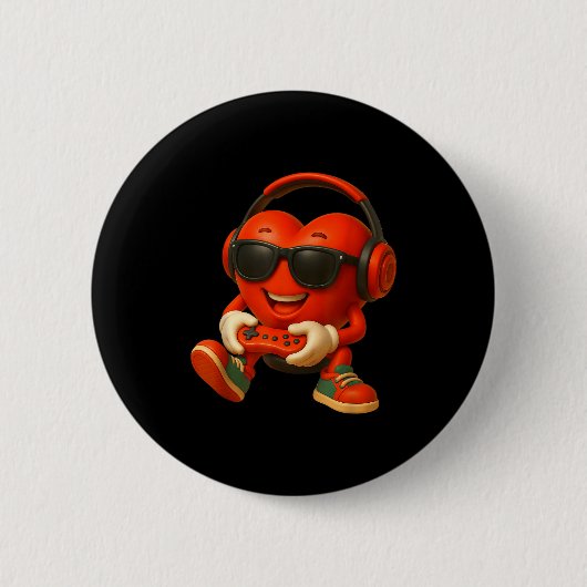 Valentines Day Heart Gamer Video Gaming Boys Men K 缶バッジ (正面)