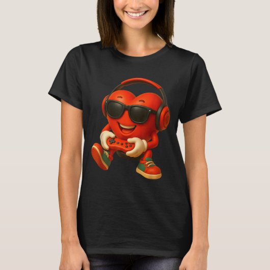 Valentines Day Heart Gamer Video Gaming Boys Men K Tシャツ (正面)