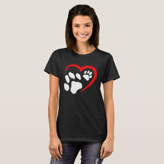 Valentines Day Heart Paws Funny Cat Dog Lover Adul Tシャツ (正面フル)