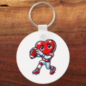 Valentines Day Heart Quarterback Football Srts  キーホルダー (正面)