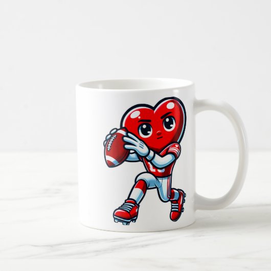 Valentines Day Heart Quarterback Football Srts コーヒーマグカップ (右)