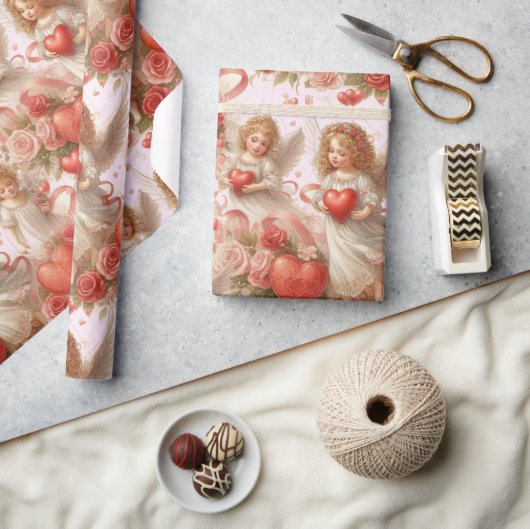  Valentines Day Hearts and Amge;s Holiday  ラッピングペーパー (クラフト)