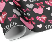 Valentine's Day Hearts and Ribbons Pink Red Black ラッピングペーパー (ロールコーナー)