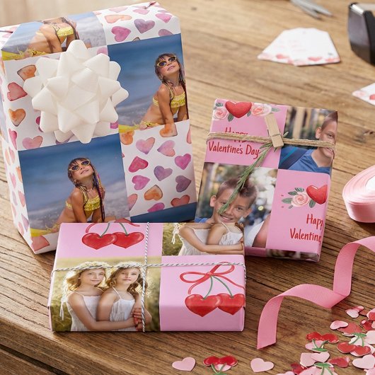 Valentine's Day Hearts and Square Photos Set of 3 ラッピングペーパーシート