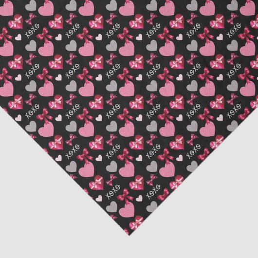 Valentine's Day Hearts, Bows and XOXO Patterned 薄葉紙 (詳細)