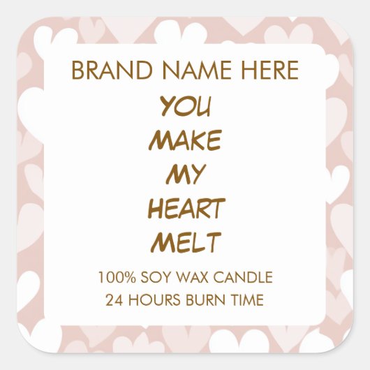 Valentine's Day Hearts Custom Candle Labels  スクエアシール (正面)