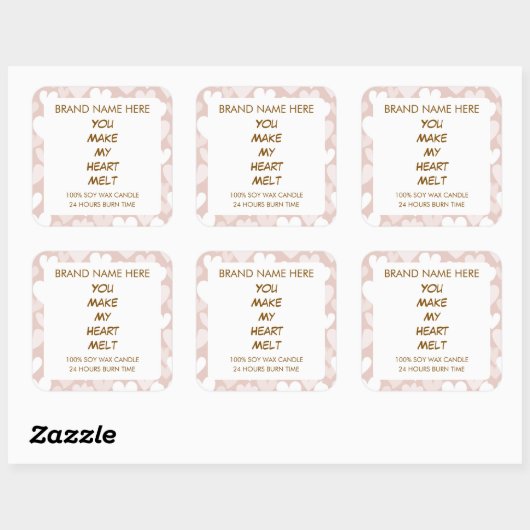 Valentine's Day Hearts Custom Candle Labels スクエアシール (シート)